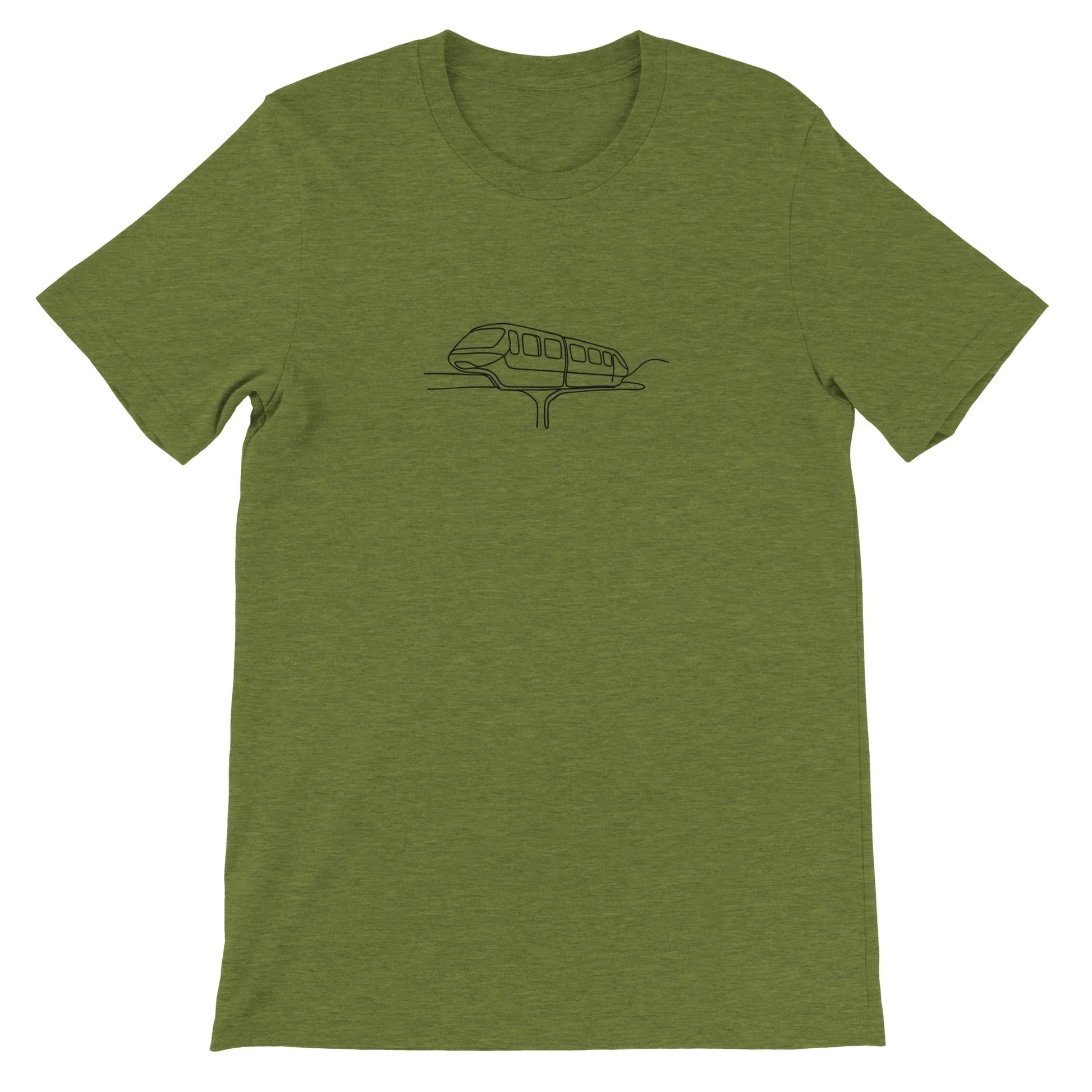 Green Theme Park Shirt that features an iconic transportation system in a minimalistic design