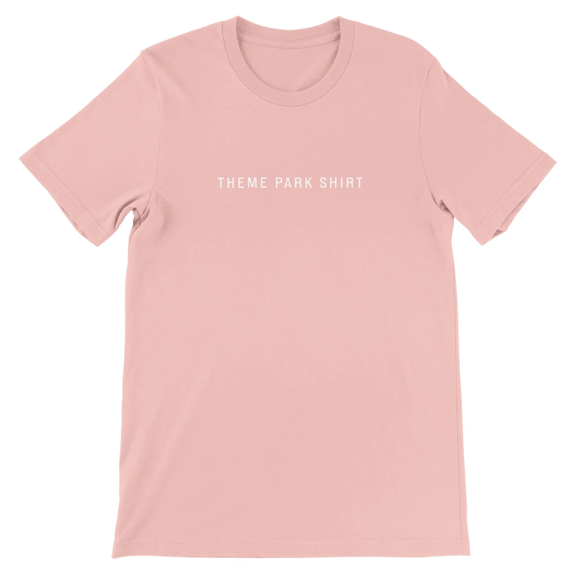 Pink Theme Park Shirt with text says “Theme Park Shirt” in a minimalistic design