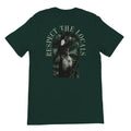 Dark green t-shirt with alligator graphic and Respect The Locals text, palm leaves background