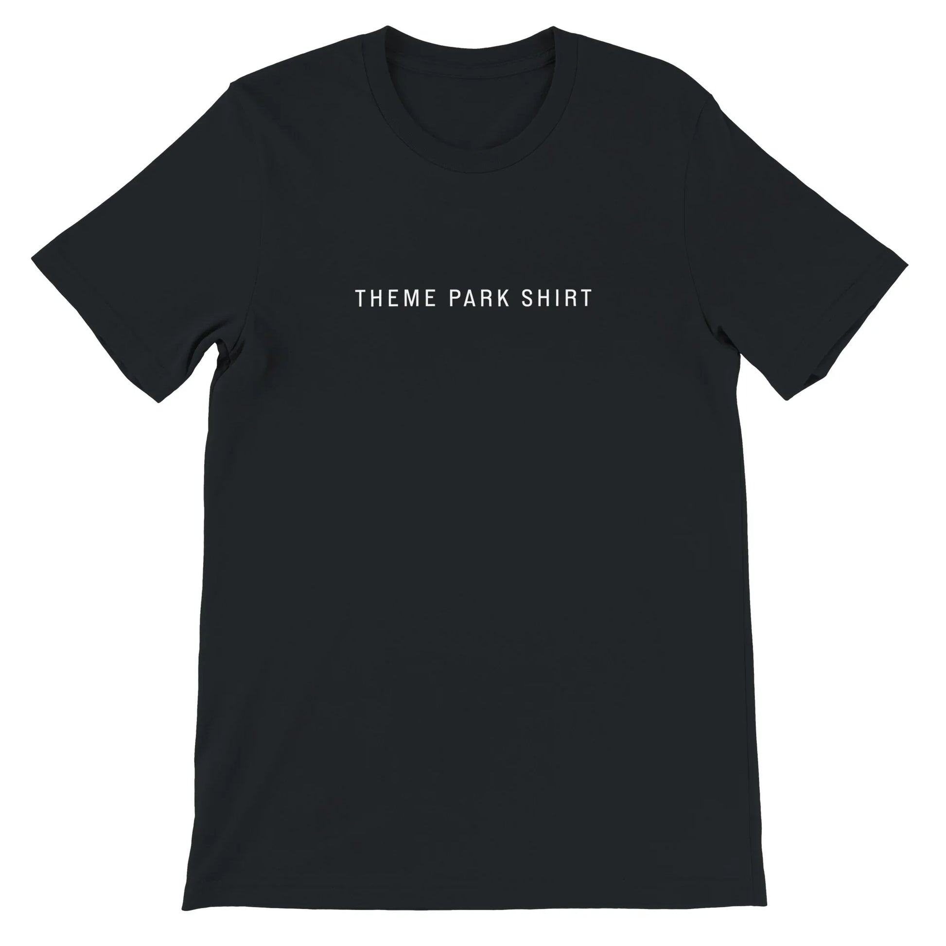 Black Theme Park Shirt with text says “Theme Park Shirt” in a minimalistic design