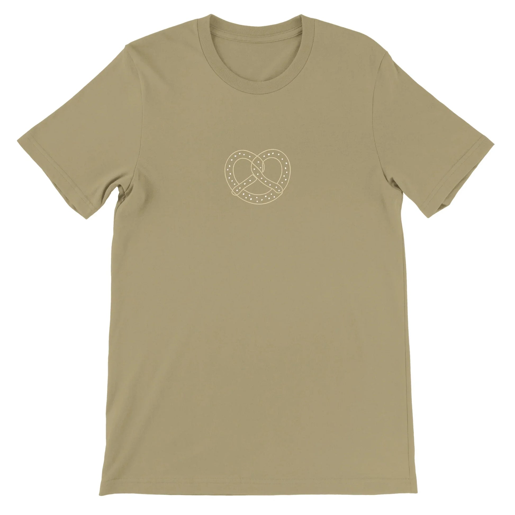 Tan Theme Park Shirt with a Pretzel In a minimalistic design
