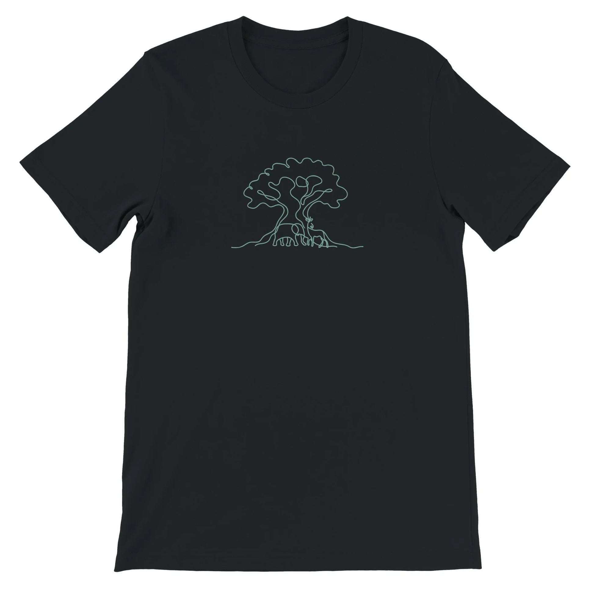 Black Theme Park Shirt with a Tree with Animal and Wilderness in a minimalisitic design