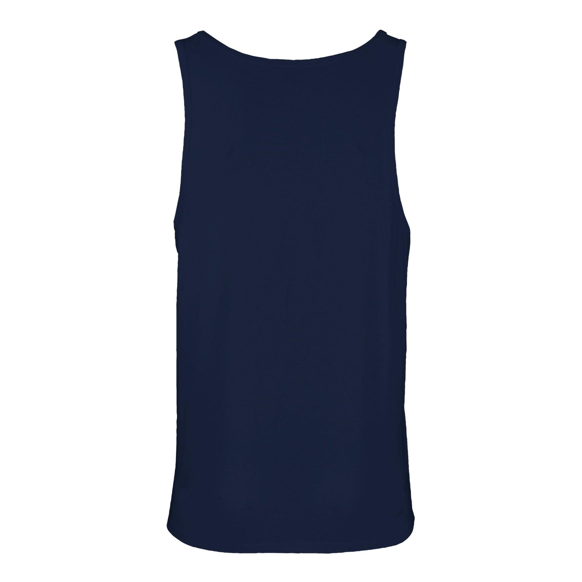 plain navy blue tank top, sleeveless shirt, back view, casual Florida summer apparel