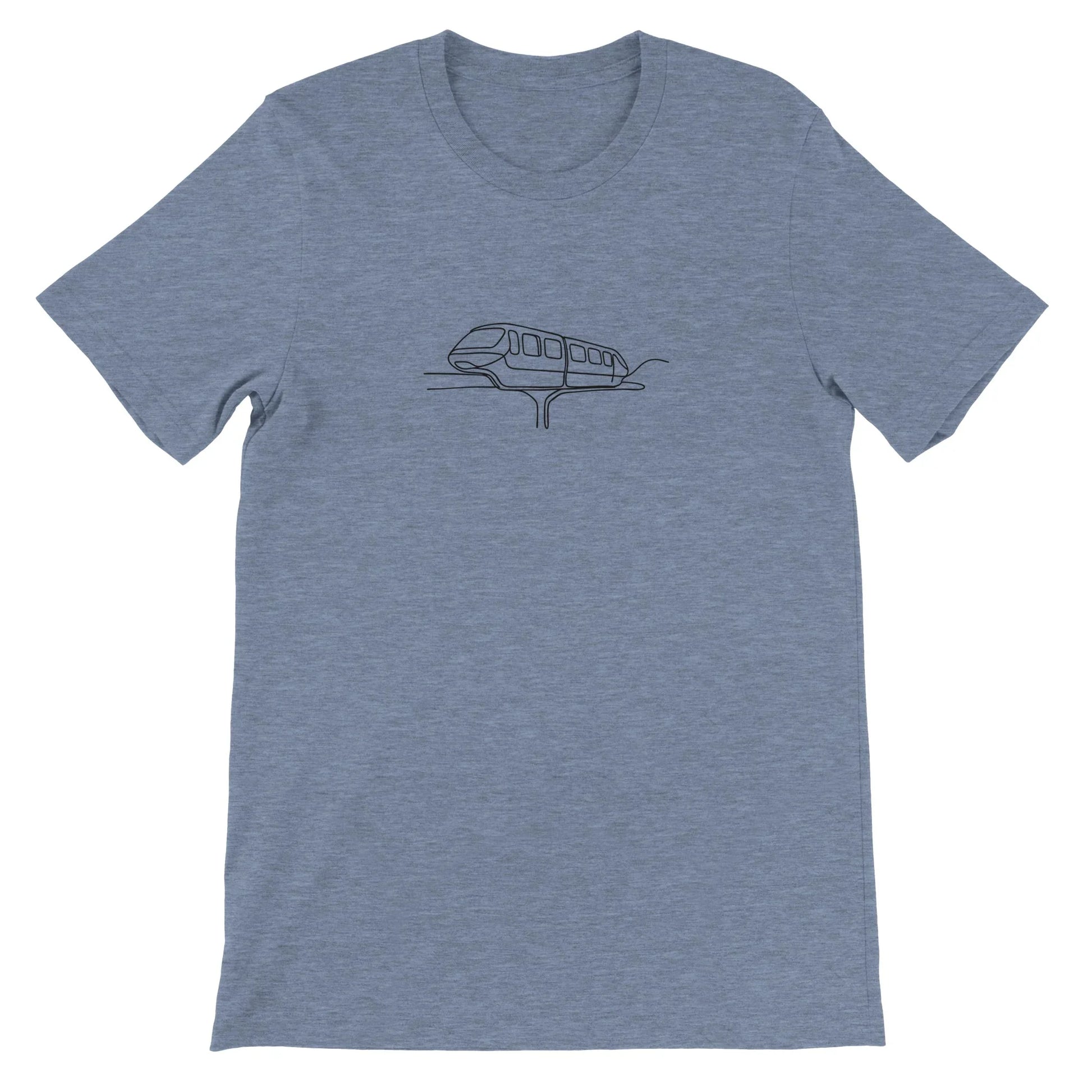 Blue Theme Park Shirt that features an iconic transportation system in a minimalistic design