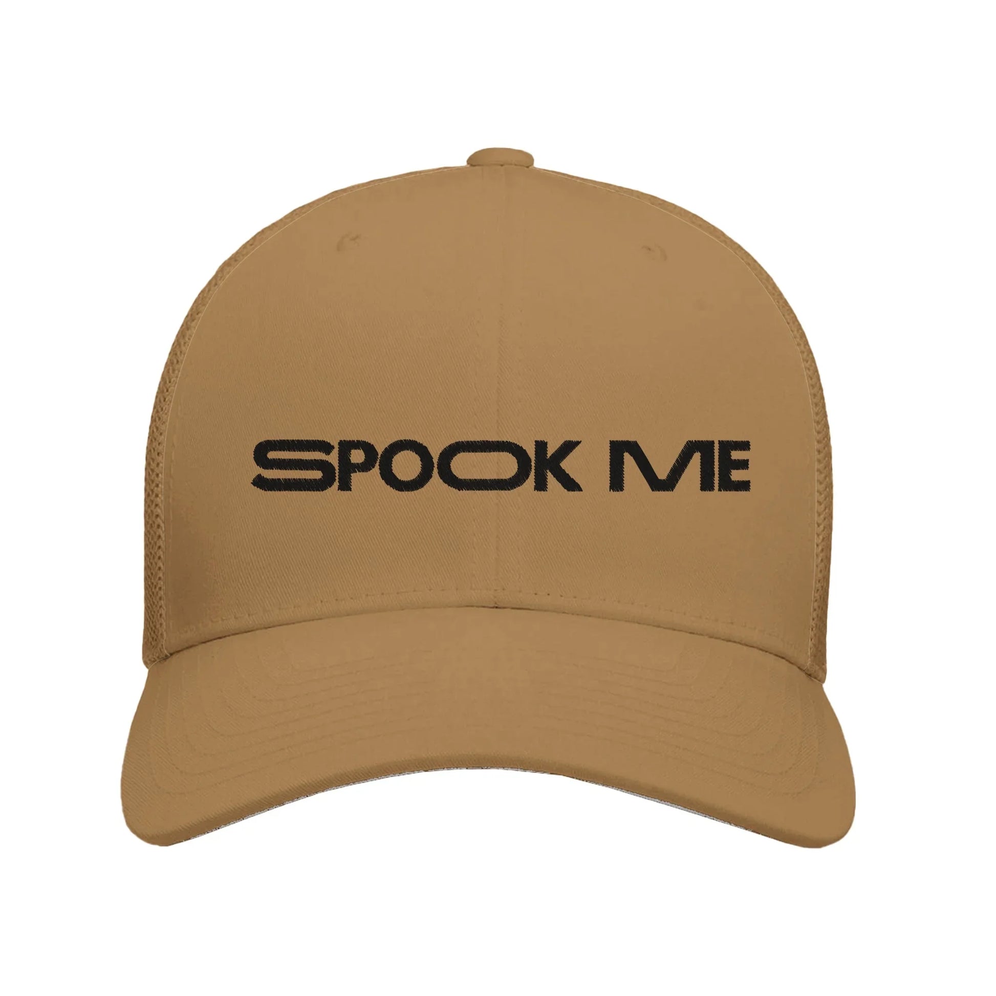 Caramel Embroidered Spooky Season Theme Park Trucker Hat with With “Spook Me” in a minimalistic design