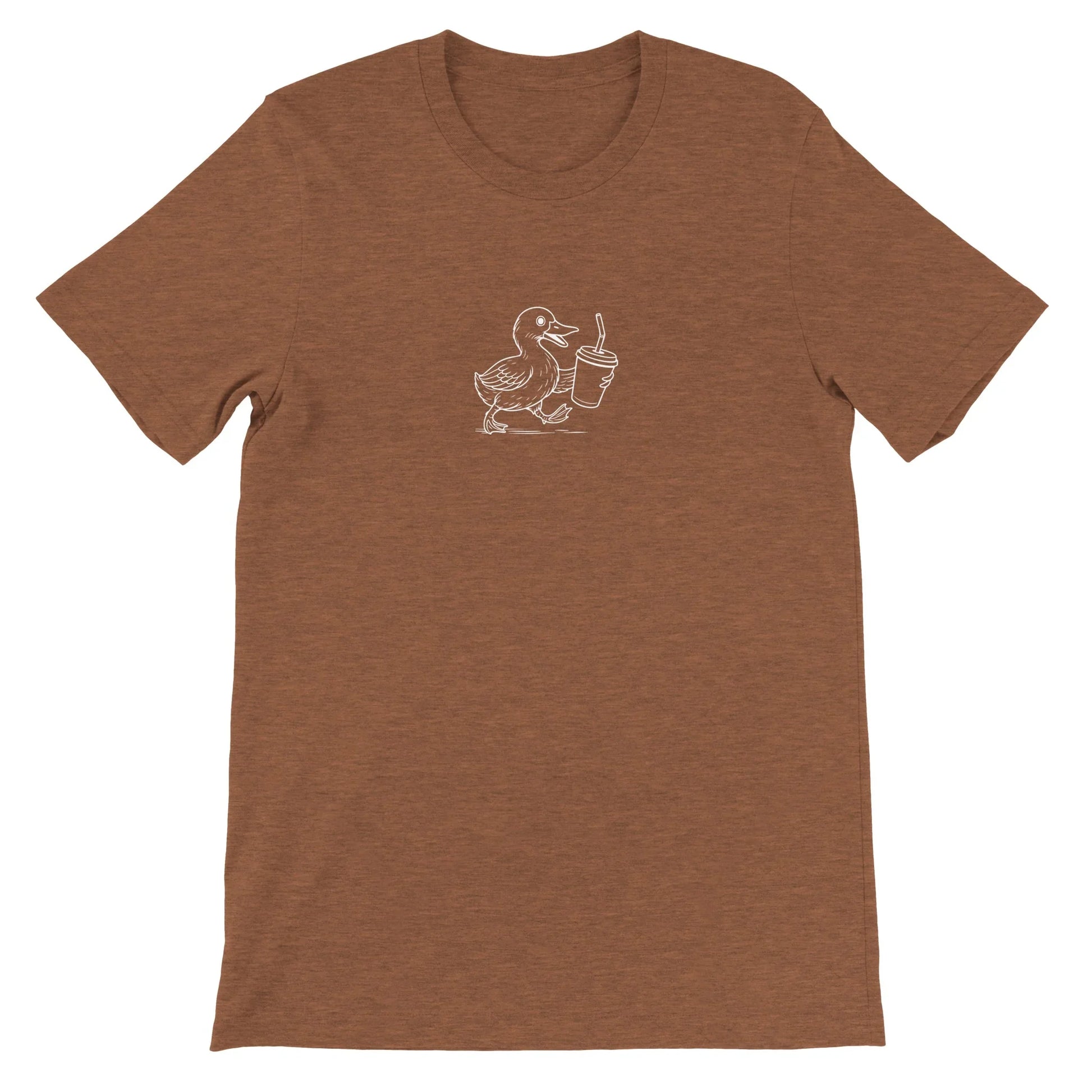 Copper Theme Park Shirt with a Theme Park Duck Holding a Soda In a Minimalistic Design