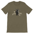 Olive green t-shirt with sea turtle graphic and 'Time Moves Different Here' text