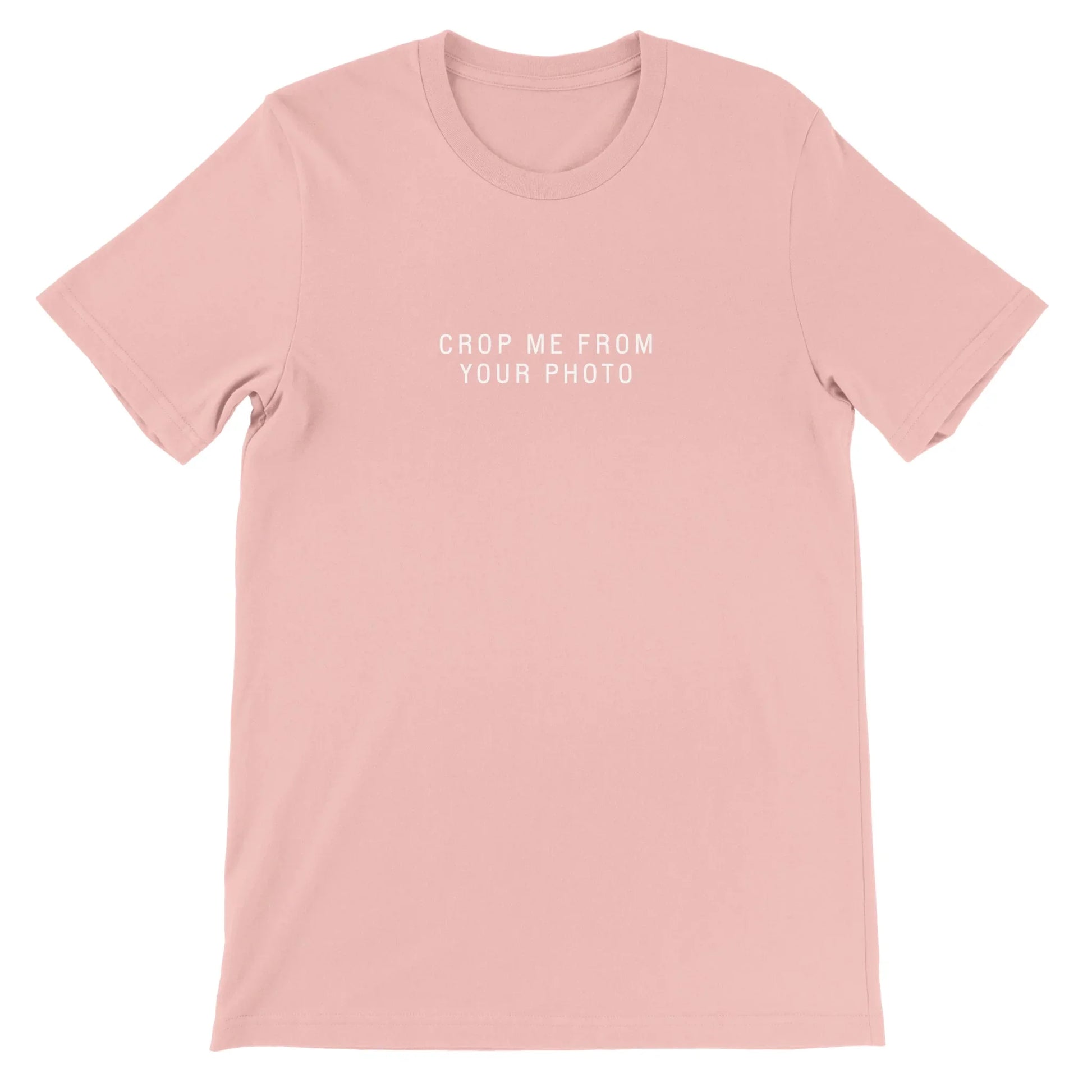 Pink Theme Park Shirt that says “Crop Me From Your Photo” in a minimalistic design