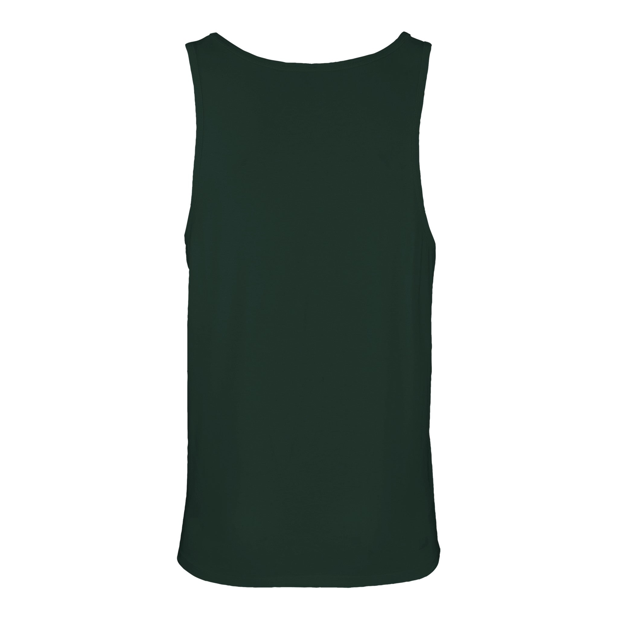 Back view of plain dark green sleeveless tank top on white background