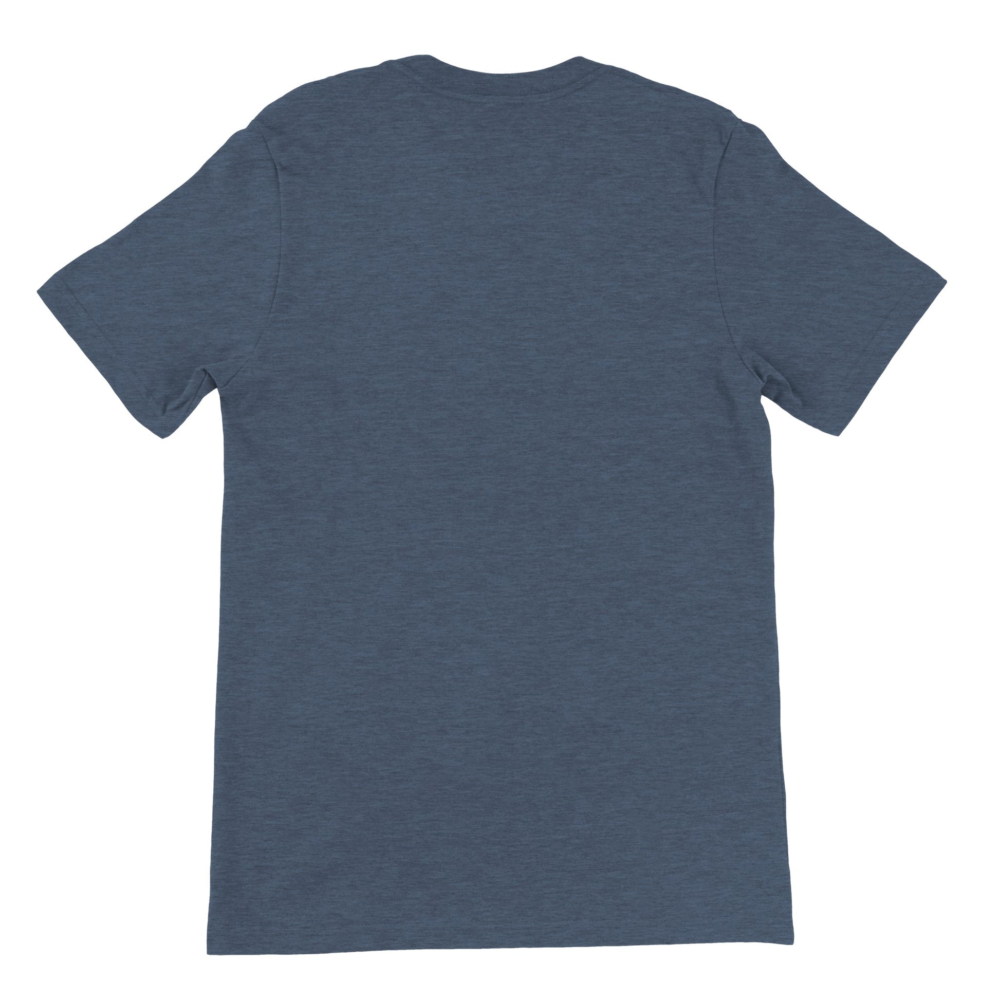 Back view of plain blue short sleeve unisex t-shirt on white background