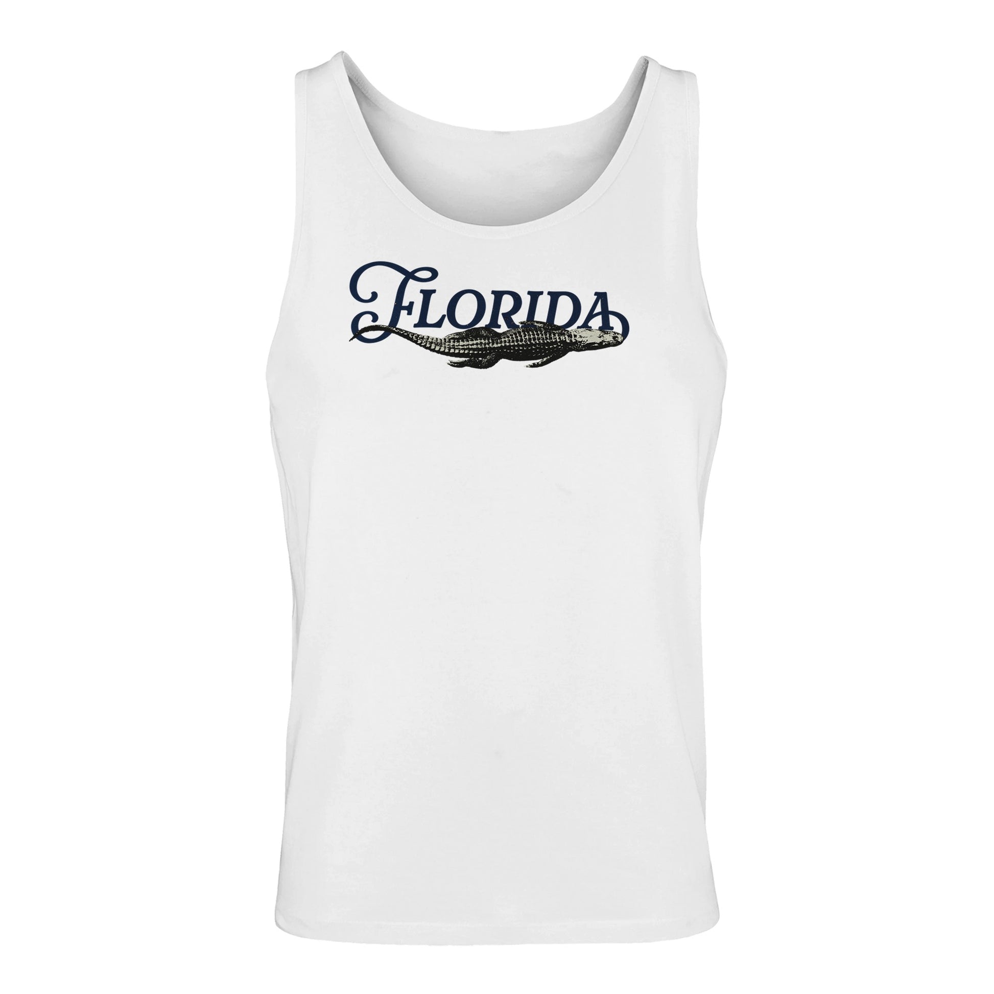 White tank top with Florida text and alligator graphic on chest