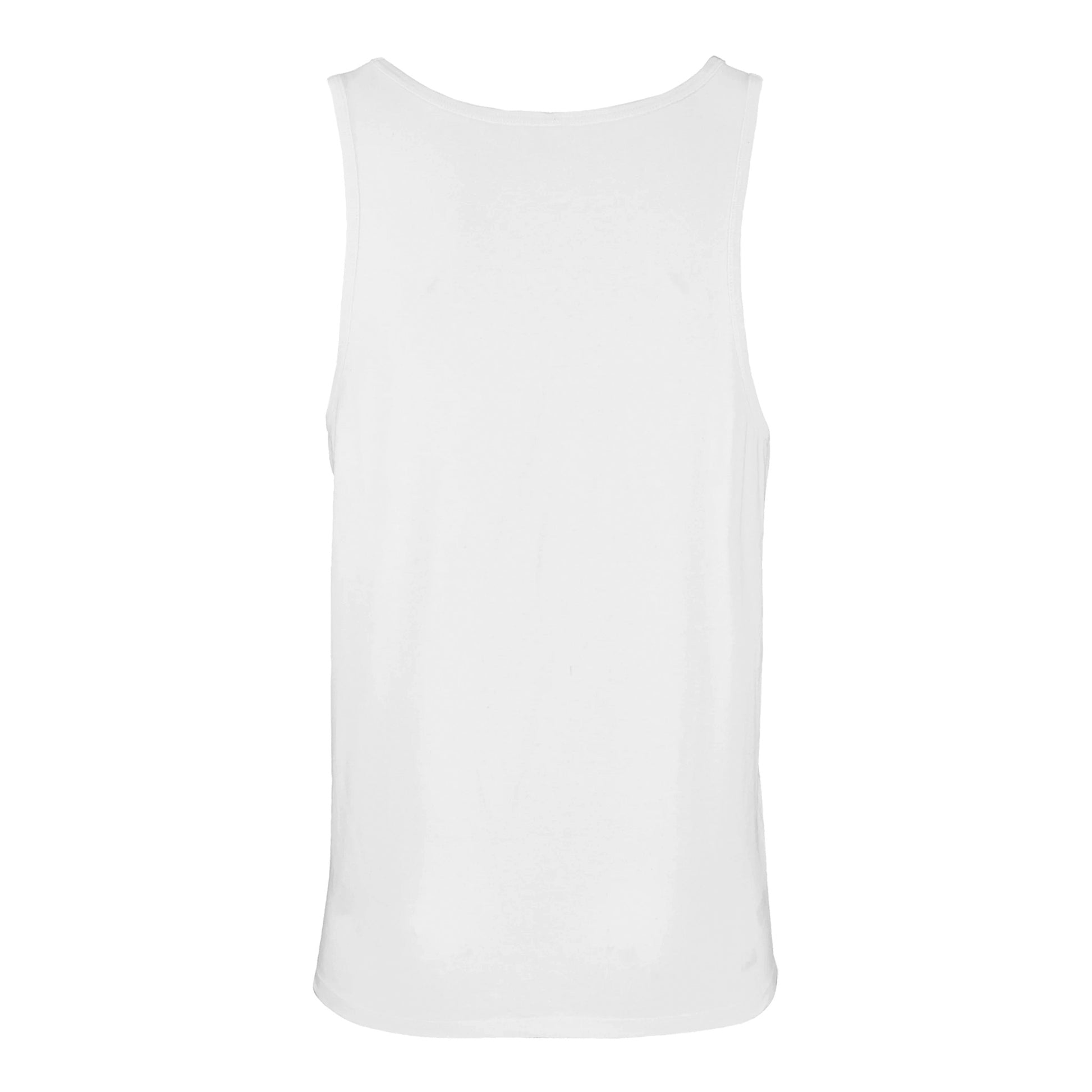 Plain white sleeveless tank top, back view, lightweight casual summer apparel