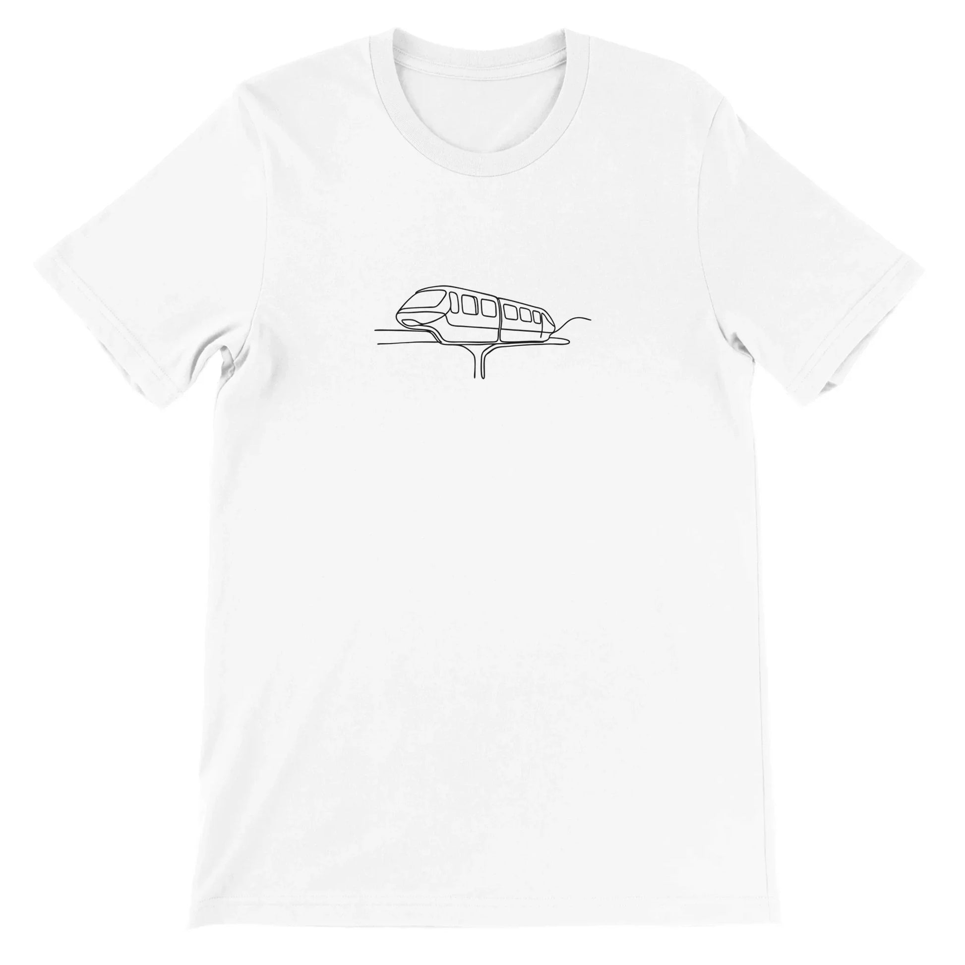 White Theme Park Shirt that features an iconic transportation system in a minimalistic design